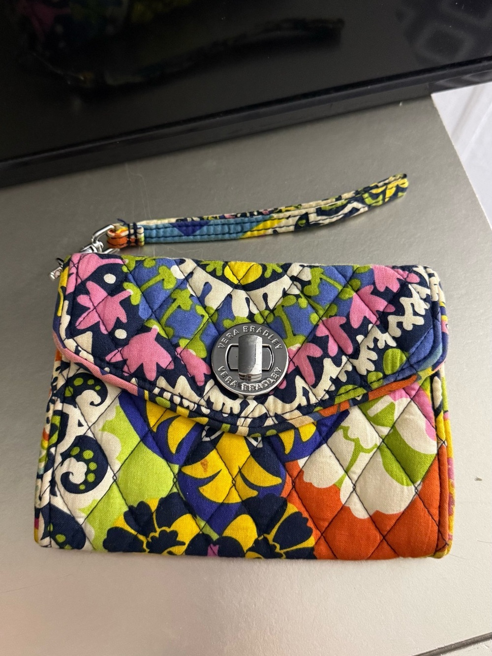 Vera Bradley Floral Quilted Wristlet in Pink, Yellow, Blue, Green, Orange, Cream